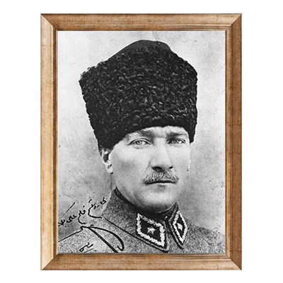 Atatürk Kalpaklı İmzalı Altın Çerçeveli Tablo