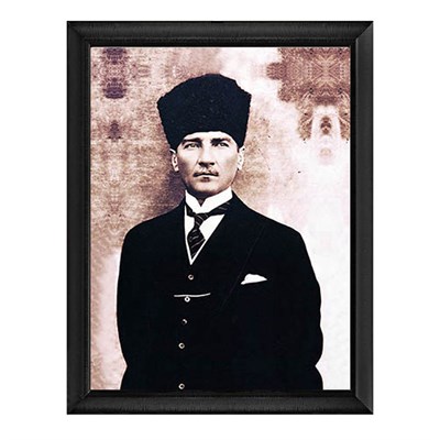 Atatürk Kalpaklı Takım Elbiseli Altın Çerçeveli Tablo