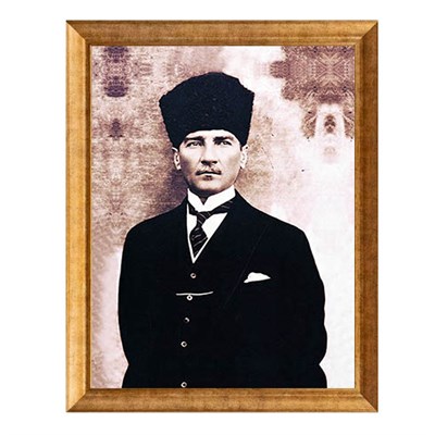 Atatürk Kalpaklı Takım Elbiseli Altın Çerçeveli Tablo