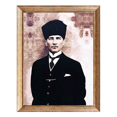 Atatürk Kalpaklı Takım Elbiseli Altın Çerçeveli Tablo