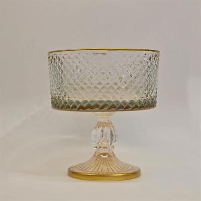 Baklava Amber Cam Ayaklı Kase 19 cm