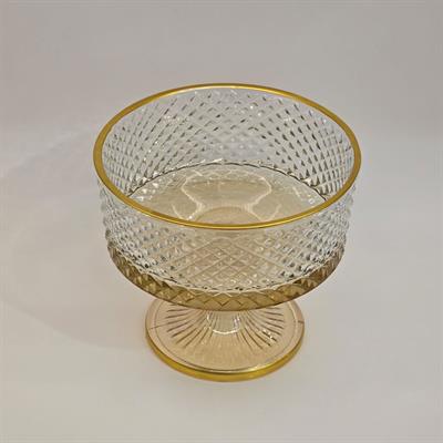 Baklava Amber Cam Ayaklı Kase 19 cm