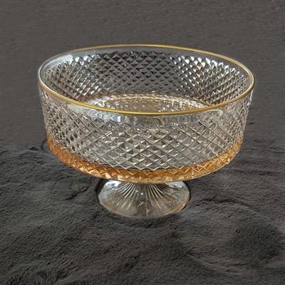 Baklava Amber Cam Ayaklı Kase 25 cm