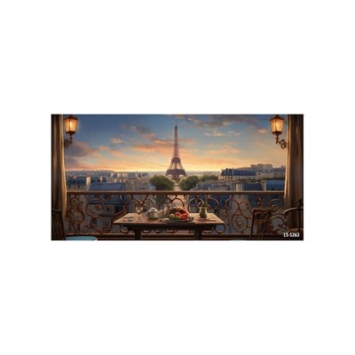 Balkon Kahvaltı Masası ve Paris Eyfel Kulesi Manzaralı Tablo - Çamlıca Home