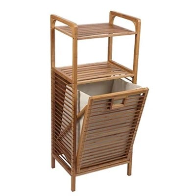 Bambu 2 Raflı Devrilir Kapaklı Çamaşır Sepeti ve Banyo Düzenleyici - Panalı