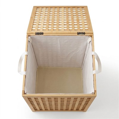 Bambu Izgaralı Kapaklı Çamaşır Sepeti 45x45x62 cm
