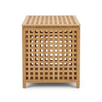Bambu Izgaralı Kapaklı Çamaşır Sepeti 45x45x62 cm - Panalı