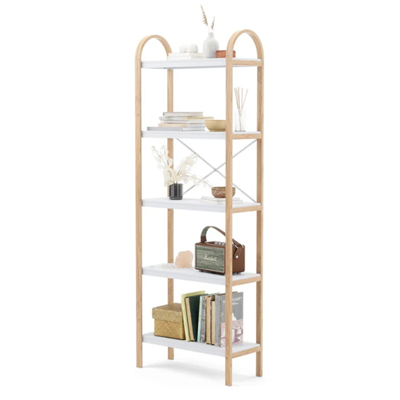 Bellwood 5 Katlı Raf Elbise Askılığı Beyaz/Doğal 170x61 cm
