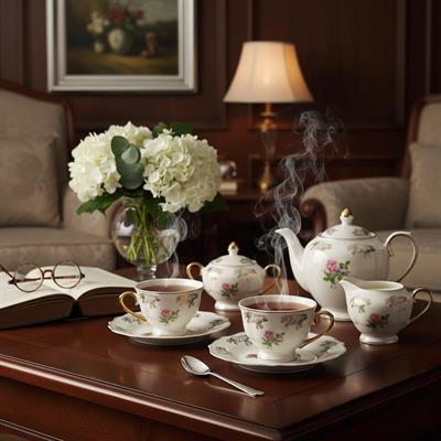 Bohem Porselen Çay Fincan Takımı 6 Kişilik Altın Yaldızlı Gül Desenli