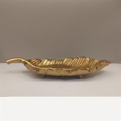 Dekoratif 42 cm Yaprak Tabak Altın 