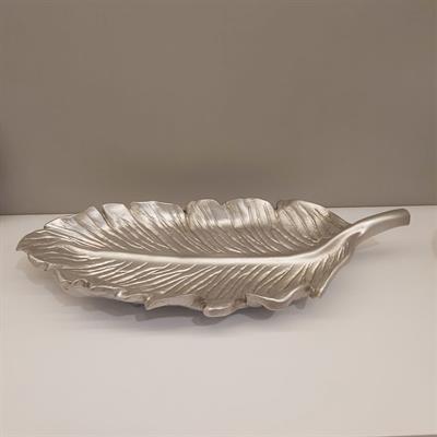Dekoratif 42 cm Yaprak Tabak Gümüş 