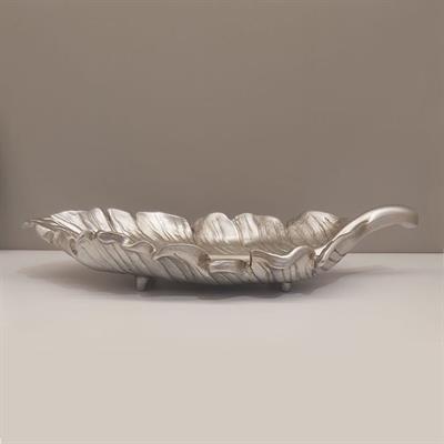 Dekoratif 42 cm Yaprak Tabak Gümüş 