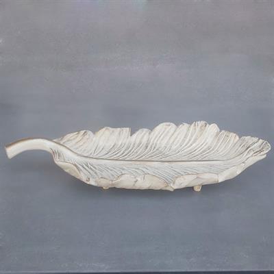 Dekoratif 42 cm Yaprak Tabak Krem 