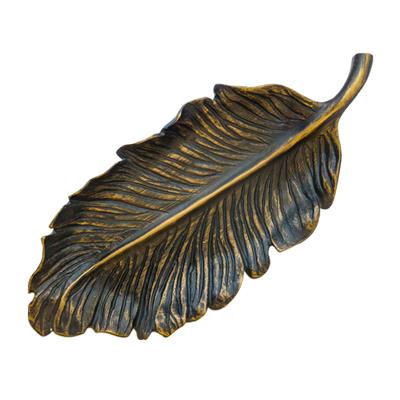 Dekoratif 42 cm Yaprak Tabak Siyah Altın