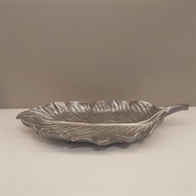 Dekoratif 42 cm Yaprak Tabak Siyah Gümüş