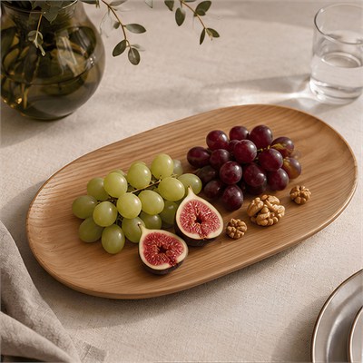 Dekoratif Ahşap Oval Sehpa Tepsisi Large 40x25 cm