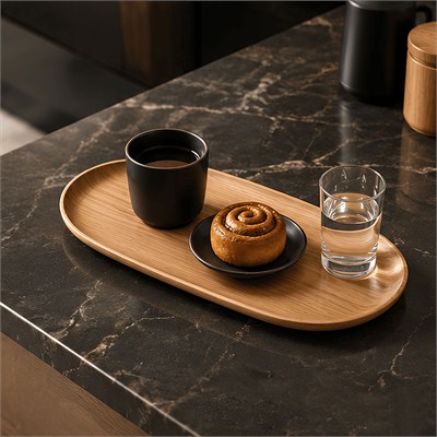 Dekoratif Ahşap Tepsi - Minimalist Oval Sehpa Tepsisi Medium (35 x 18 cm)