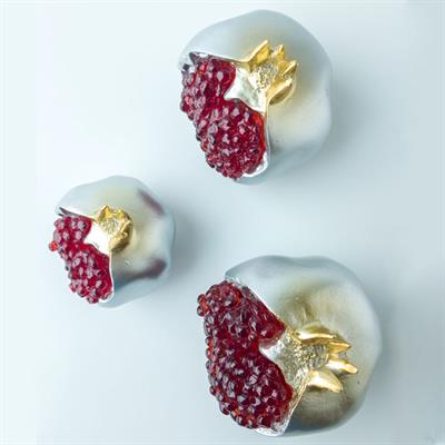 Dekoratif Patlak Nar 3lü Set Gümüş