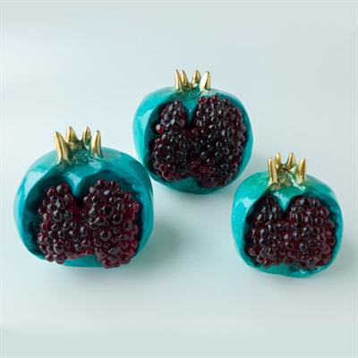 Dekoratif Patlak Nar 3lü Set Turkuaz