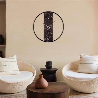 Demre Siyah Mermer Desen Metal Duvar Saati