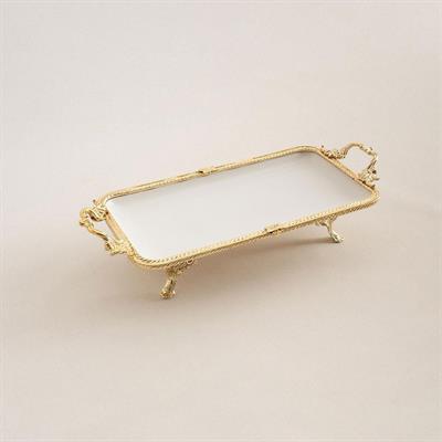 Emayra Altın Dikdörtgen Kulplu Porselen Sunum Tabağı 30x14 cm