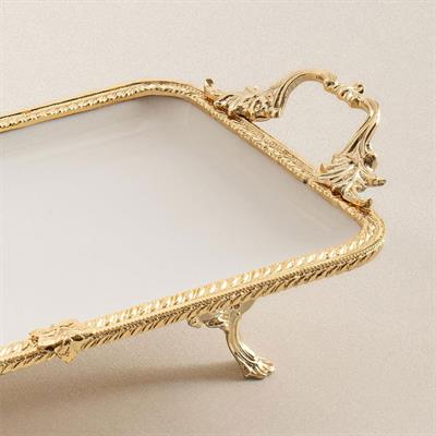 Emayra Altın Dikdörtgen Kulplu Porselen Sunum Tabağı 30x14 cm