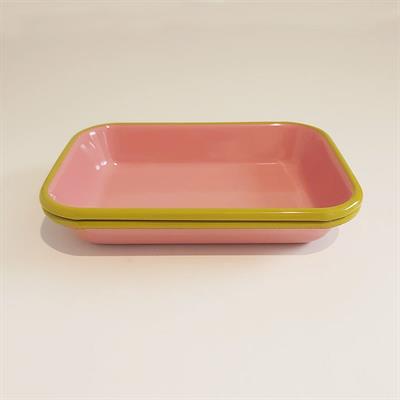 Emaye 22x16 cm 2li Meze Tabağı Seti Gül Kurusu - K. Fıstık Yeşili