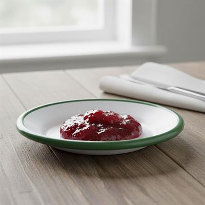 Emayra Emaye Tabak 12 cm | Beyaz Kordon Çimen Yeşili