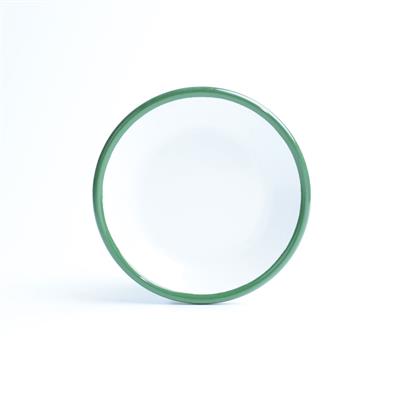 Emayra Emaye Tabak 12 cm | Beyaz Kordon Çimen Yeşili