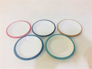 Emayra Emaye Tabak 12 cm | Beyaz Kordon Kırmızı