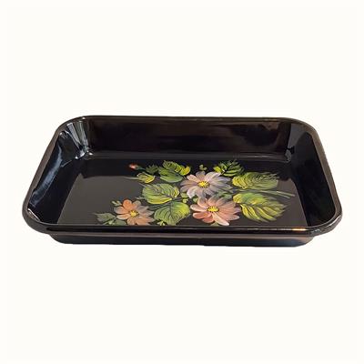 Emaye El Çizimi Çiçek Desen Meze Tabağı-2 27 x 19 cm