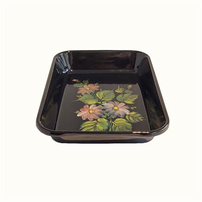 Emaye El Çizimi Çiçek Desen Meze Tabağı-2 27 x 19 cm