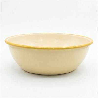 Çamlıca Home açık bal krem gövdeli sarı kordon bordürlü 32 cm emaye hamur yoğurma kasesi ve leğeni