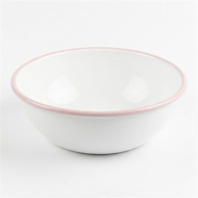 Çamlıca Home beyaz gövdeli pastel pembe kordon bordürlü 32 cm emaye hamur yoğurma kasesi ve leğeni