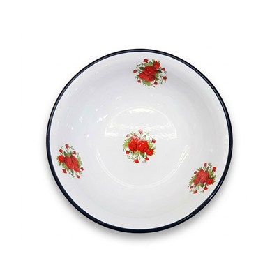 Emaye Hamur Yoğurma Kasesi 32 cm Siyah Gül Desenli