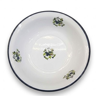 Emaye Hamur Yoğurma Kasesi 36 cm Zeytin Desenli Siyah