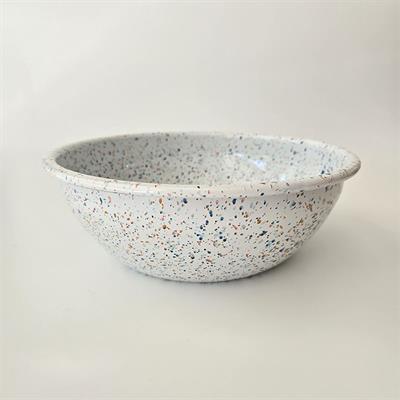 Emaye Kase 26 cm Serpme Desen Beyaz