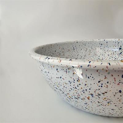 Emaye Kase 26 cm Serpme Desen Beyaz