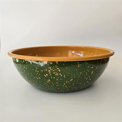 Emaye 32 cm Kase Serpme Asker Yeşili / Kordon ve İç Oksit Sarı