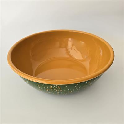 Emaye 32 cm Kase Serpme Asker Yeşili / Kordon ve İç Oksit Sarı