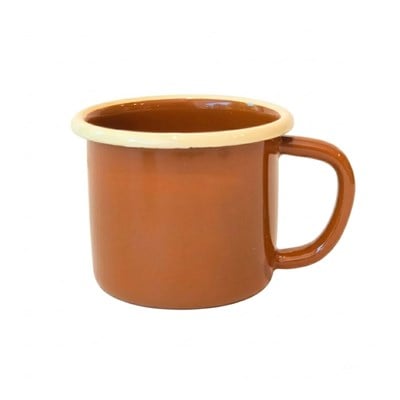 Çamlıca Home toprak tonlarında retro mutfak konseptleri için dışı kahve kordon ağzı krem emaye kupa 350 ml