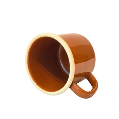 Emaye Kupa Düz Renk Kahve Kordon Krem 350 ml