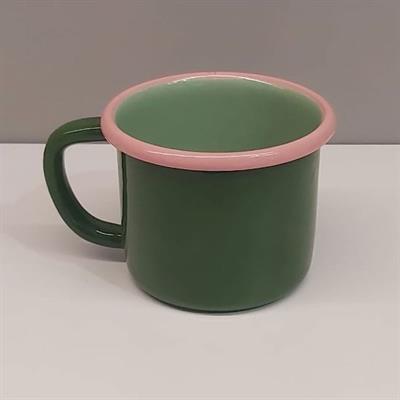 Emayra Emaye Kupa 350 ml | Yeşil Kordon Pembe