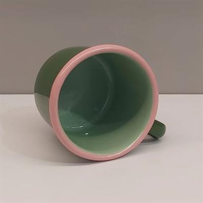 Emayra Emaye Kupa 350 ml | Yeşil Kordon Pembe