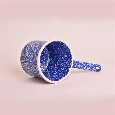 Emaye Metal Saplı Sütlük Mavi Serpme Desen