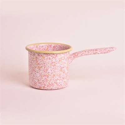 Emaye Metal Saplı Sütlük Pembe Serpme Desen