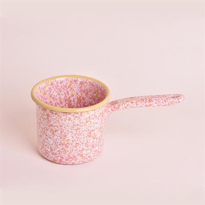 Emaye Metal Saplı Sütlük Pembe Serpme Desen