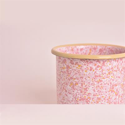 Emaye Metal Saplı Sütlük Pembe Serpme Desen