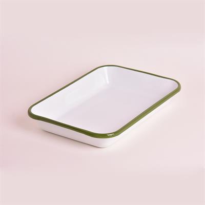 Emaye Meze Tabağı Beyaz Kordon Ç. Yeşil 27 x 19 cm