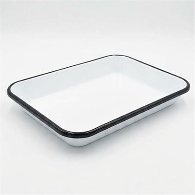 Çamlıca Home 27x19 cm siyah kordonlu beyaz emaye meze ve servis tabağı